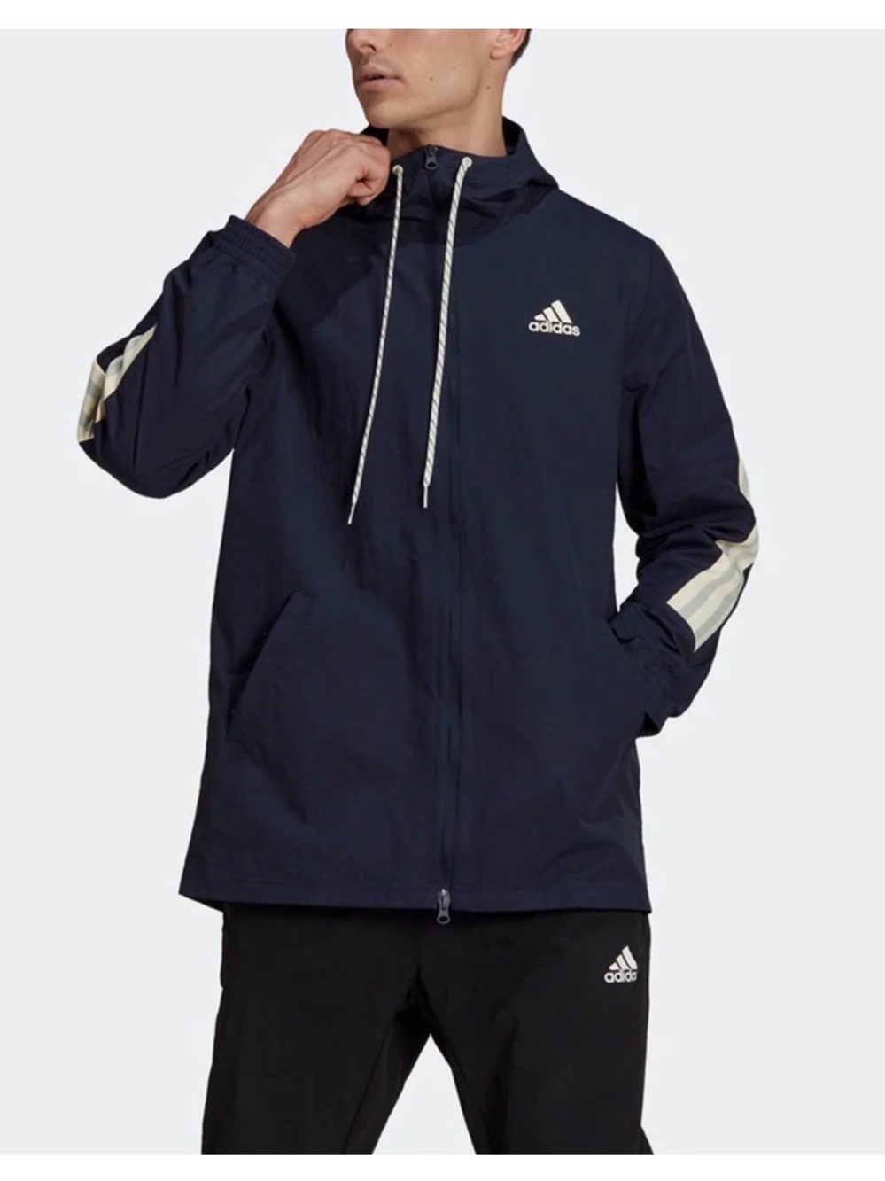 ADIDAS Men’s 3s Tape Jacket Colorblock Casual Sports Hooded Jacket Large Navy
